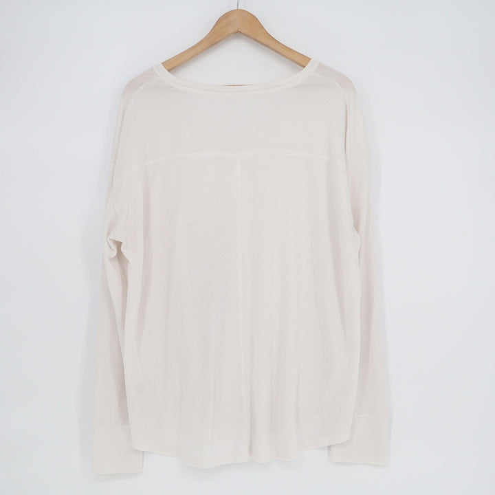 Gap Womens XL V-Neck Long Sleeve Top Off White Relaxed Fit Center Seam