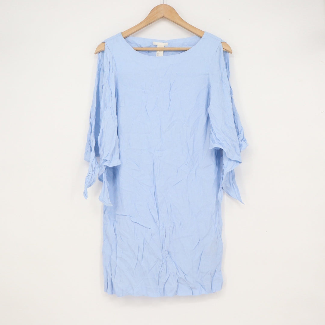 HM Light Blue Cold Shoulder Tiered Sleeve Mini Shift Dress 6 Size 2