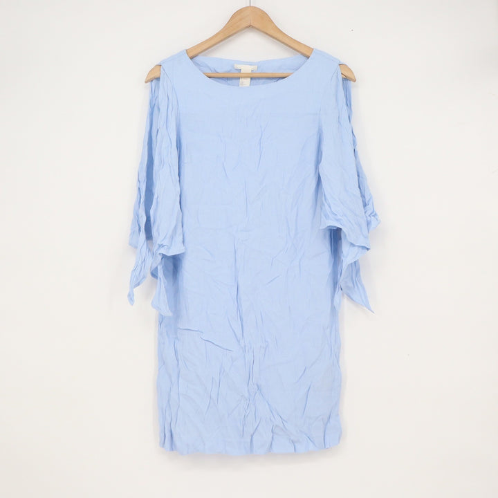 HM Light Blue Cold Shoulder Tiered Sleeve Mini Shift Dress 6 Size 2