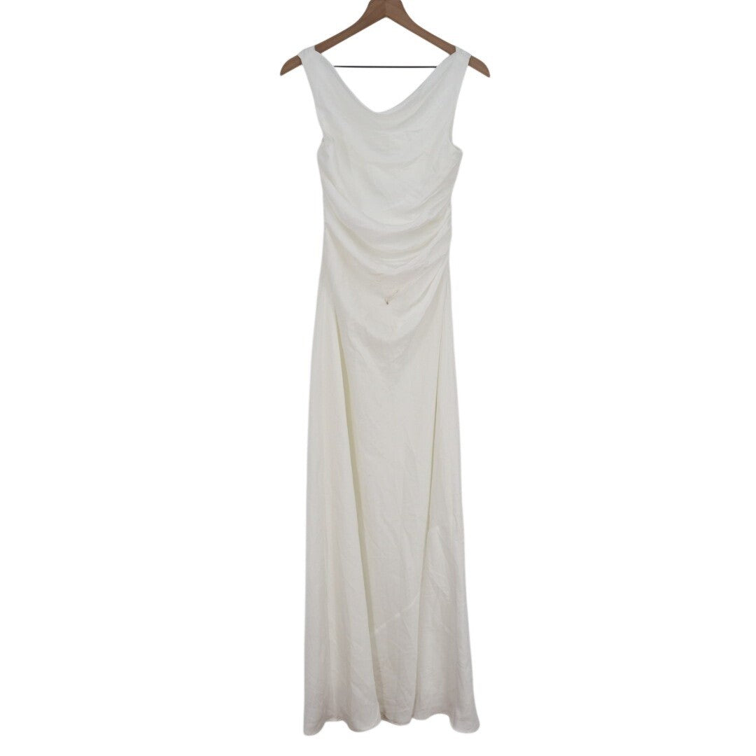 Lulus Effortlessly Sensational Maxi Dress Womens L White Satin Backless Back Zip