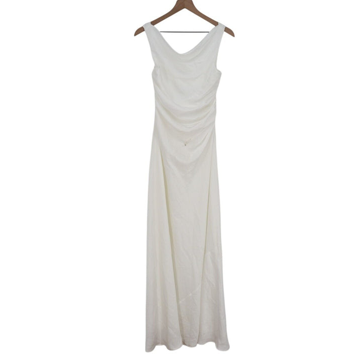 Lulus Effortlessly Sensational Maxi Dress Womens L White Satin Backless Back Zip