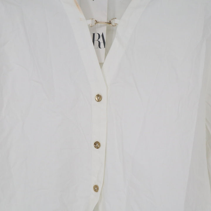 Zara Shirt Womens Small White Cotton Satin Long Sleeve Spread Collar Button Up