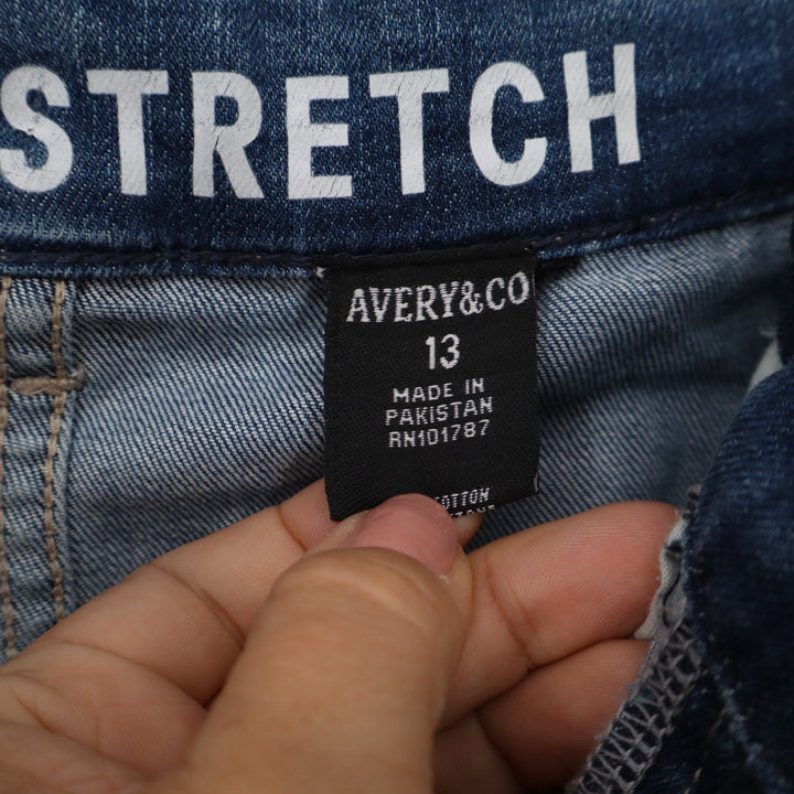 Avery & Co Super Stretch Skinny Jeans Medium Wash Ripped Knee Blue Size 13