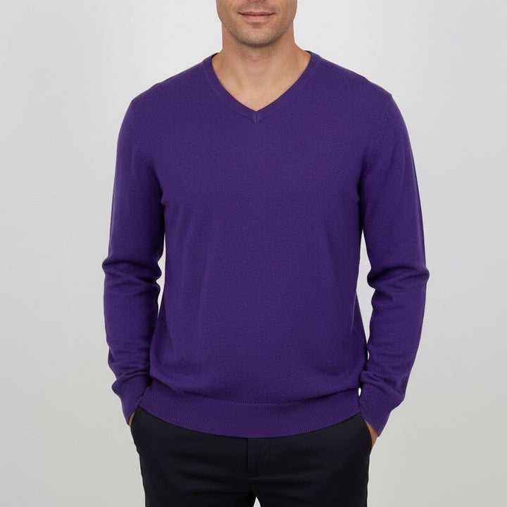 BAON Mens V Neck Long Sleeve Sweater Size S Purple Casual Knit Top