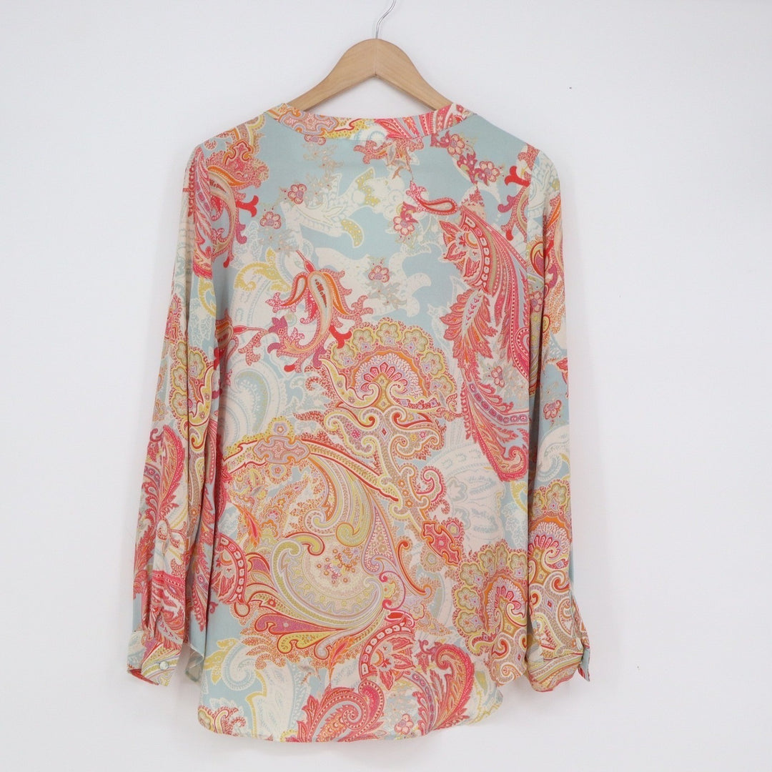 Rose + Olive Womens Paisley V-Neck Blouse Multicolor Long Sleeve Top Size M