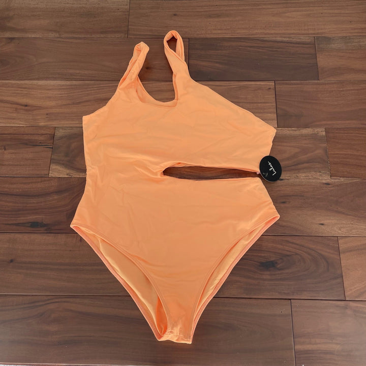 Lulus Sun Bound Neon Peach Cutout One-Shoulder One-Piece Swimsuit Size XL