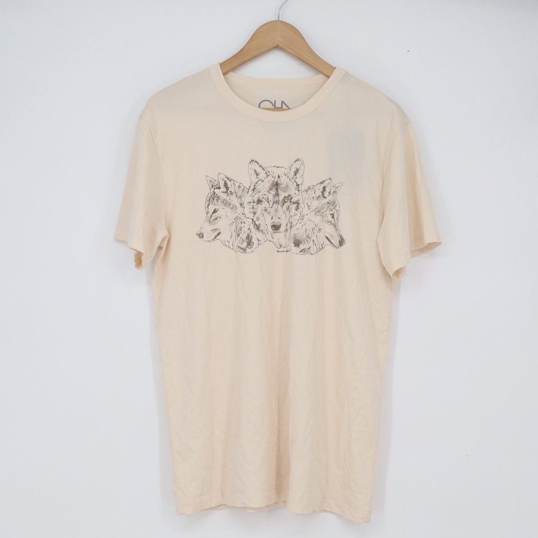 Chaser T-Shirt Mens L Au Lait Triple Wolf Graphic Cream NWOT