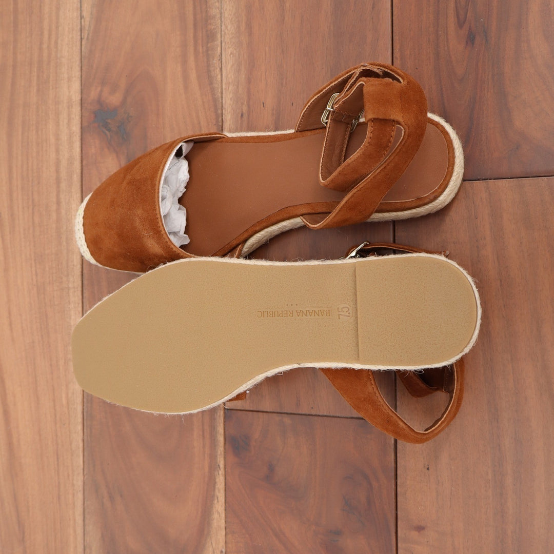 Banana Republic Womens Cognac Suede Espadrille Ankle Strap Flat Sandals 7.5