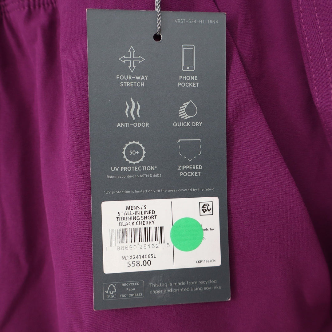 VRST Mens 5 All-In Lined Training Shorts Black Cherry Purple Small