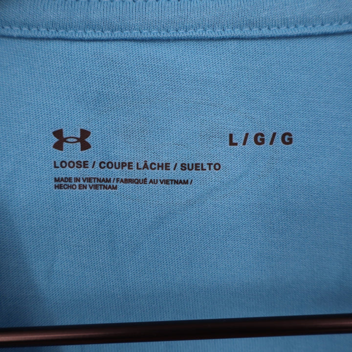 Under Armour Mens Left Chest Cut Off Tank Blue Loose Fit Muscle Tee