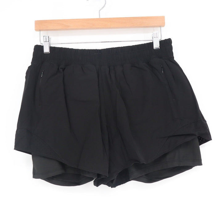 Womens Black 2-in-1 Running Shorts Built-in Liner Zip Pockets Size 8-10 Active