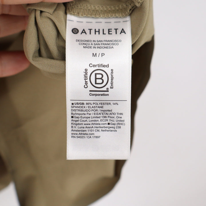Athleta Romper Womens M Petite Brooklyn Utility Olive Green Button-Down