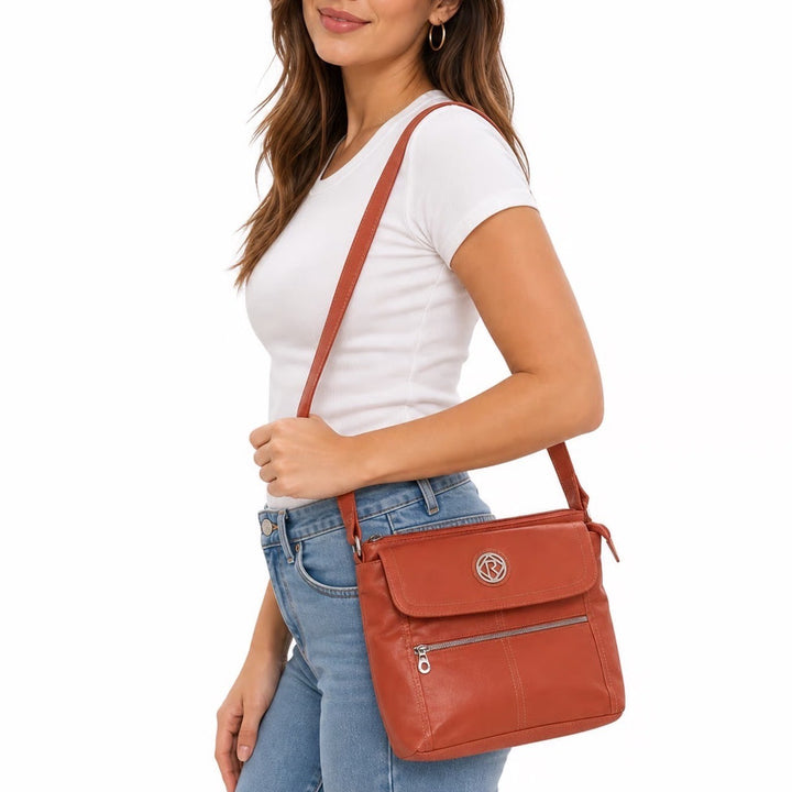 Relic Crossbody Bag Womens Medium Orange Faux Leather Multi-Pocket Fair