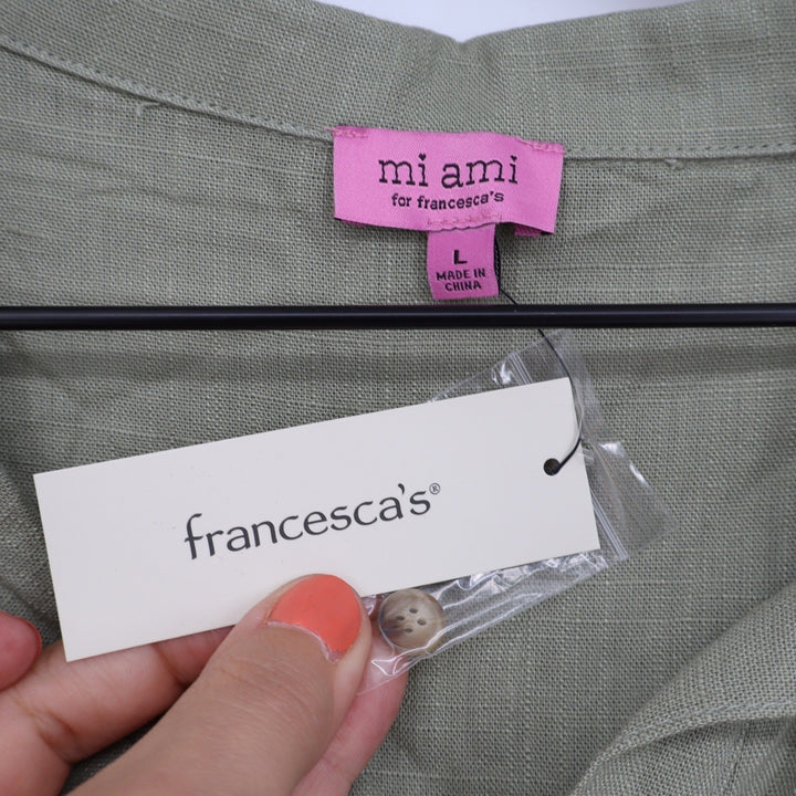 Mi Ami for Francescas Olive Green Linen Blend Button Down Shirt Large