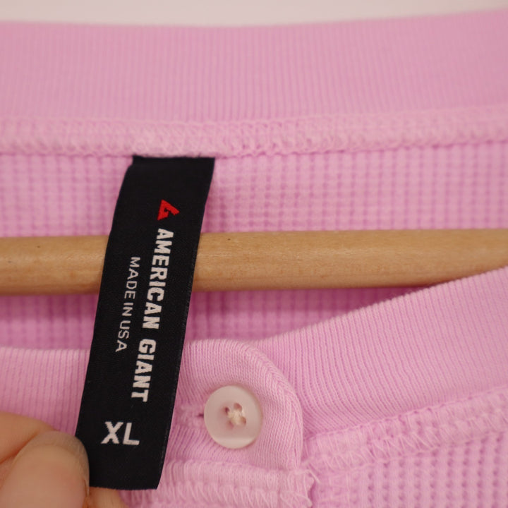 American Giant Thermal Henley Shirt Womens XL Light Pink Cotton Ribbed Collar