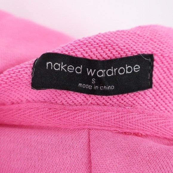 Naked Wardrobe Hot Pink Cropped Hoodie Sweatshirt Small