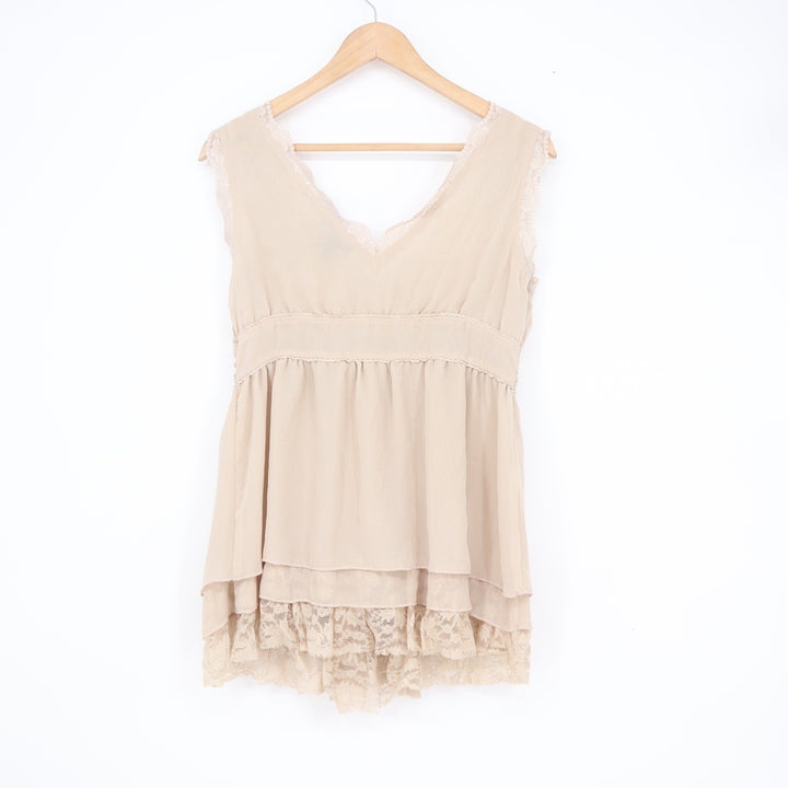 Ideology Beige Lace Trim Empire Waist Chiffon Layered Blouse XS