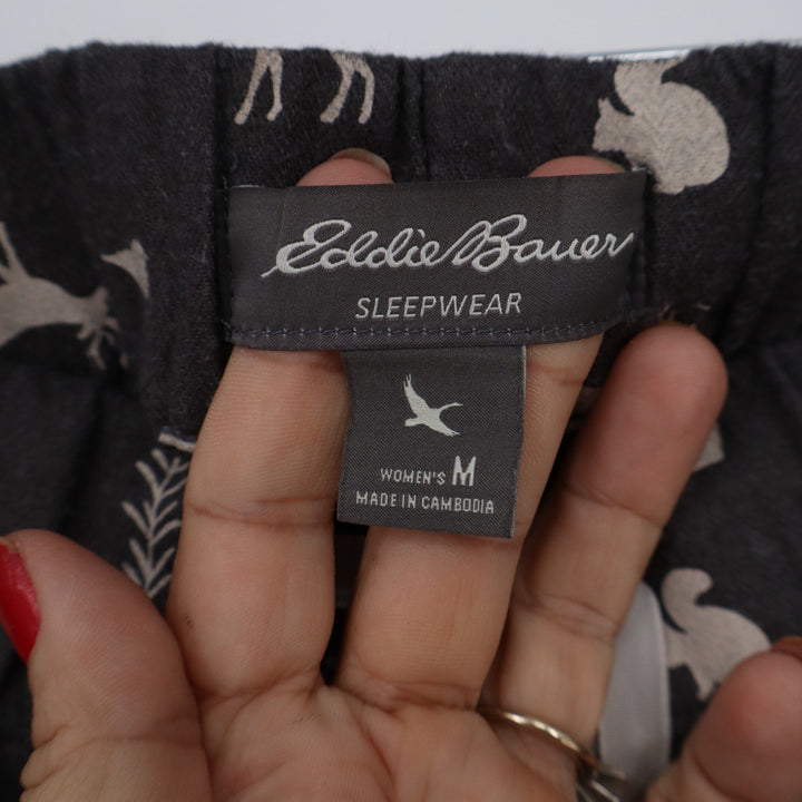 Eddie Bauer Women's Gray Woodland Animal Print Pajama Pants Size M Drawstring