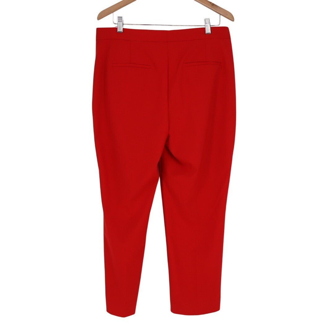Zara Dress Pants Women's 10 Red High-Rise Slash Pockets Formal Straight Leg