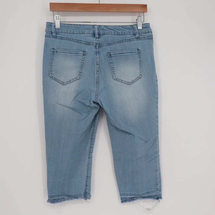Artisan NY Womens Light Wash Raw Hem Cropped Capri Denim Jeans Size 8 Blue