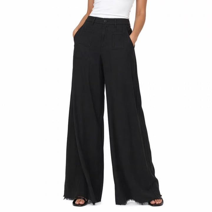 Kut From The Kloth Pants Womens 8 Black Raw Hem Patch Pockets High Rise Wide Leg