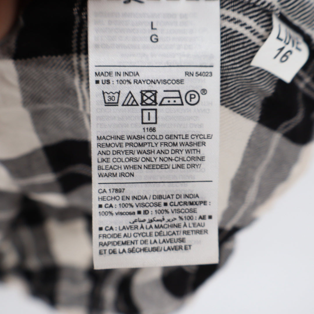 Old Navy Womens Black White Plaid Long Sleeve Rayon Tunic Shirt Dress Large L