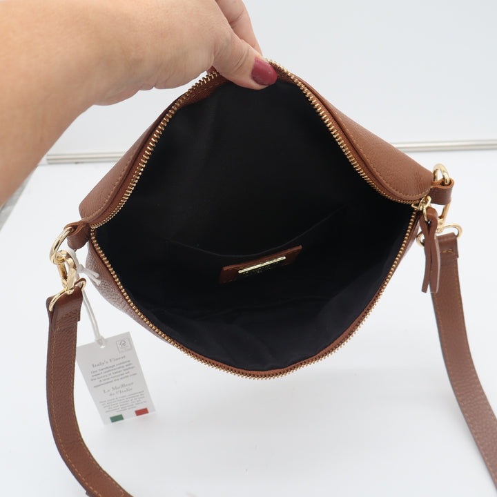 Viola Castellani Crossbody Bag Womens OS Italian Leather Cognac Belt Bag NEW