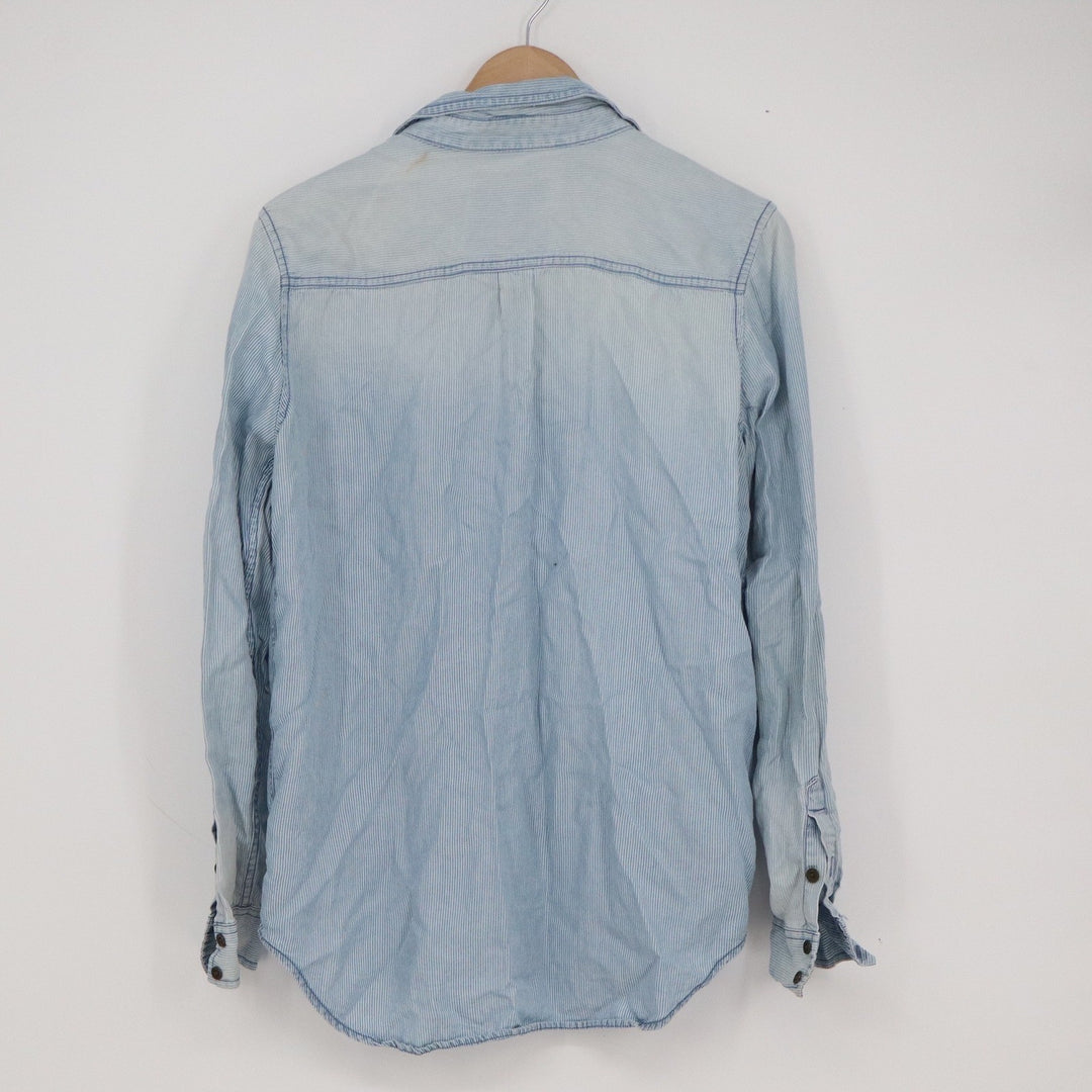 Mossimo Supply Co Womens Blue Pinstripe Lyocell Boyfriend Button Down Shirt S