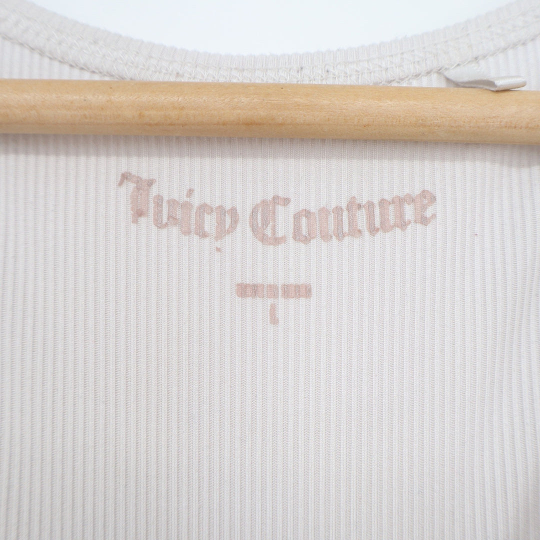 Juicy Couture Womens Ribbed Tank Top Cream Rhinestone Logo Y2K Size L