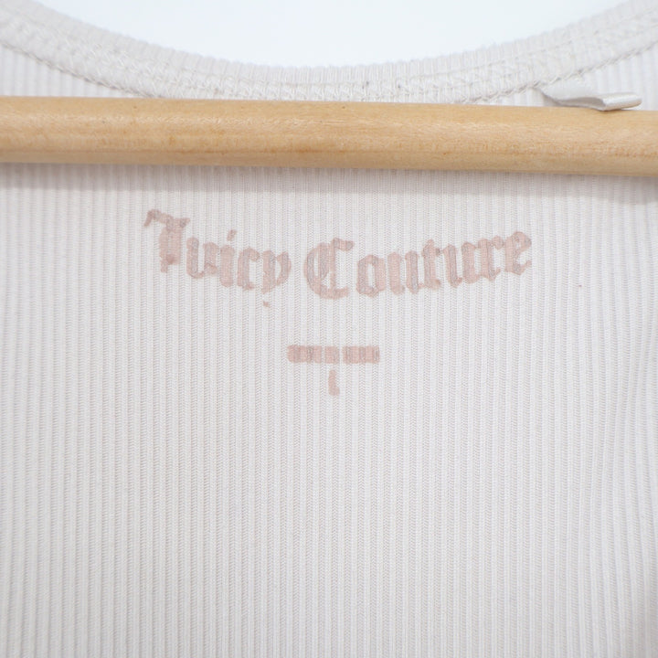 Juicy Couture Womens Ribbed Tank Top Cream Rhinestone Logo Y2K Size L
