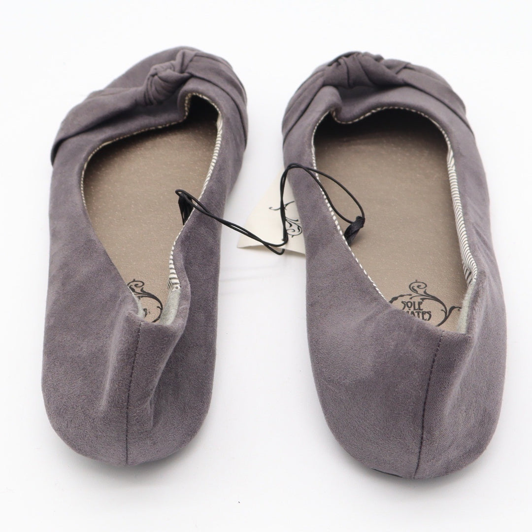 Sole Mates Womens Charcoal Grey Knotted Bow Faux Suede Ballet Flats Size XL 9-10