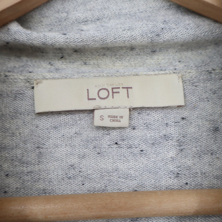 Ann Taylor Loft Womens Grey Striped Cotton Open Front Draped Cardigan Sweater S