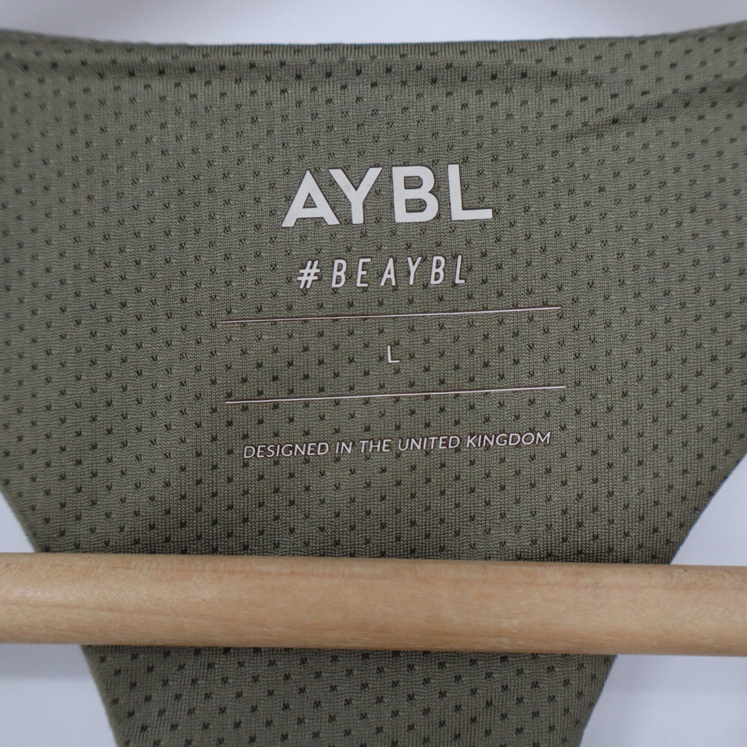 AYBL Core Sports Bra Olive Green Racerback Mesh Lined Size L