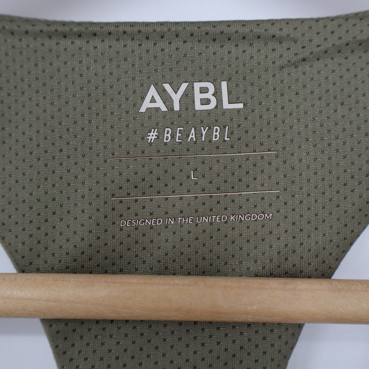 AYBL Core Sports Bra Olive Green Racerback Mesh Lined Size L