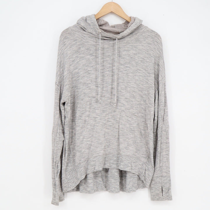 Athleta Womens XL Gray Space Dye Modal Pullover Hoodie Thumbhole High-Low Hem