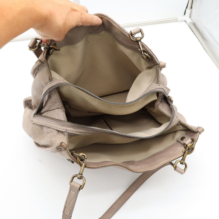 American Leather Co Taupe Leather Triple Compartment Shoulder Bag Tote