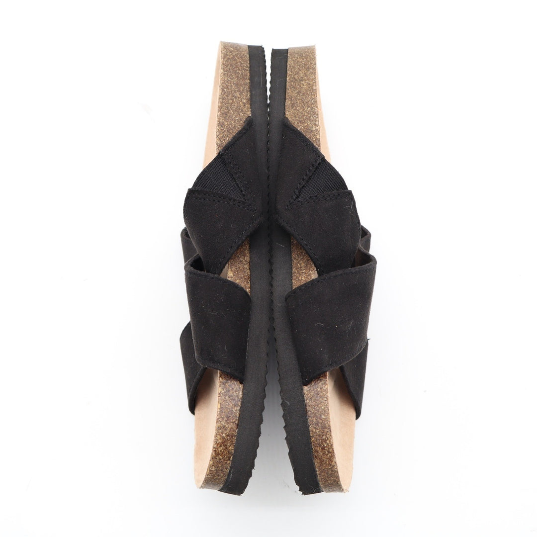 Old Navy Womens Blackjack Black Crisscross Faux Suede Cork Slide Sandals Size 8