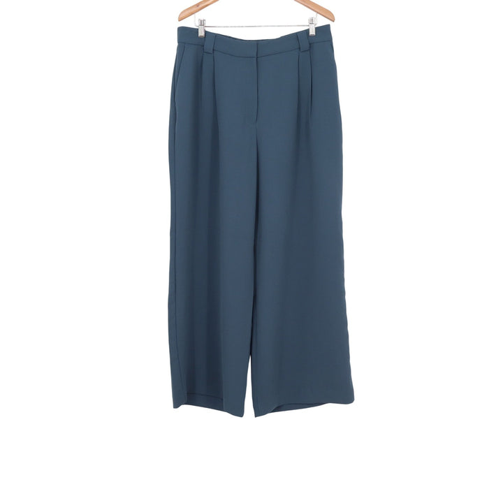 Express Womens High Waisted Wide Leg Pleated Trousers Teal Blue Size 14R