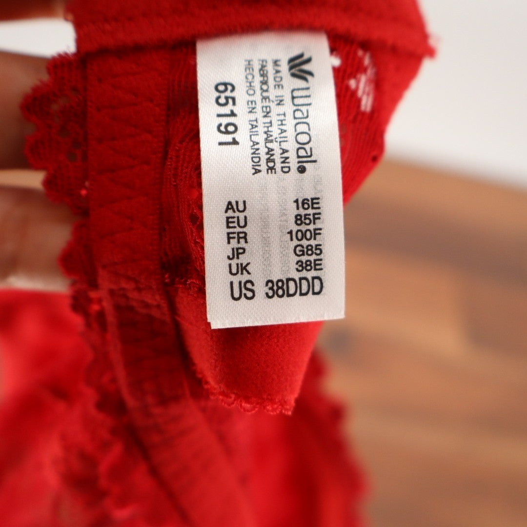 Wacoal Embrace Bra Womens 38DDD Red Stretch Lace Trim Adjustable Strap Underwire