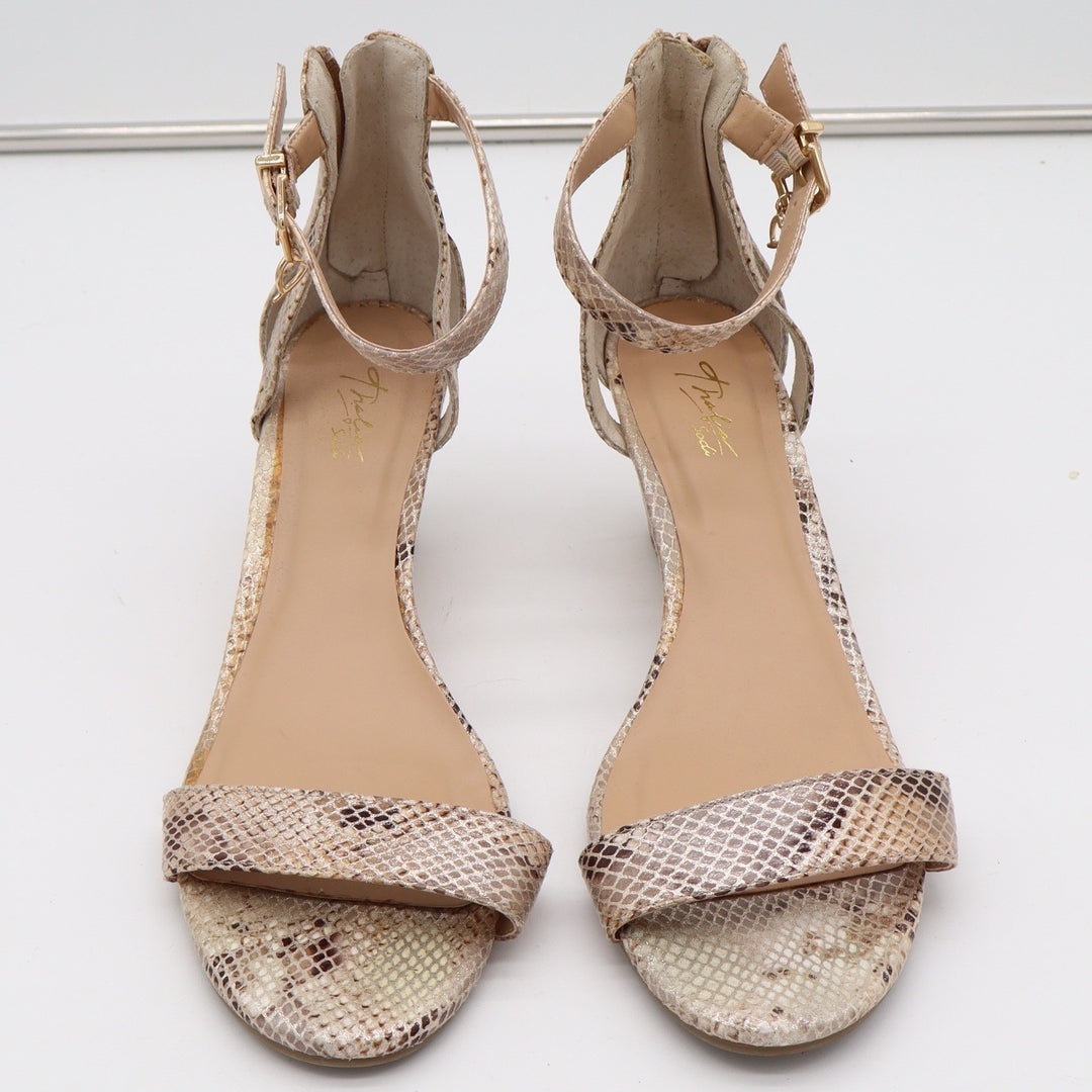 Thalia Sodi Womens Snakeskin Embossed Wedge Sandals Beige Gold Heart