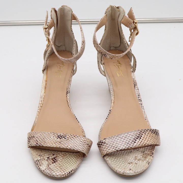 Thalia Sodi Womens Snakeskin Embossed Wedge Sandals Beige Gold Heart