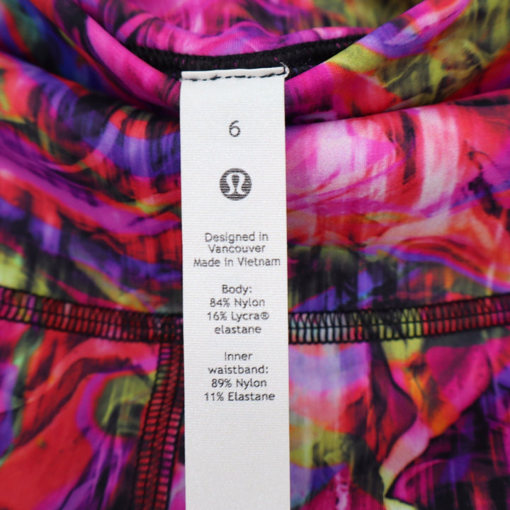 Lululemon Pink Abstract Psychedelic Print High Rise Biker Shorts Size 6 8 Inseam