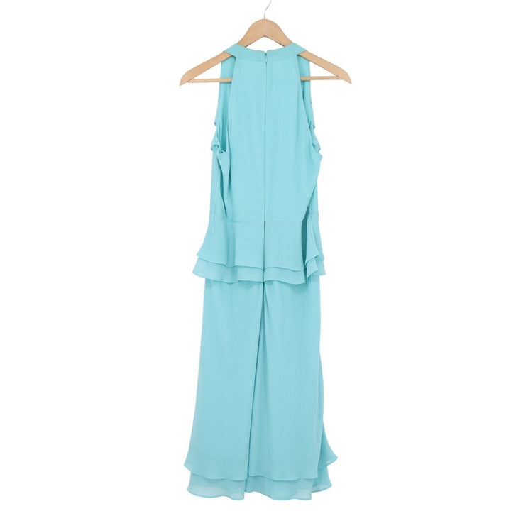Davids Bridal Aqua Blue Peplum Ruffle Sleeveless Midi Formal Dress Size 4