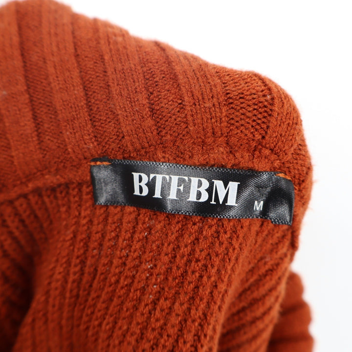 BTFBM Women's Burnt Orange Ribbed Quarter Zip Funnel Neck Sweater Size M