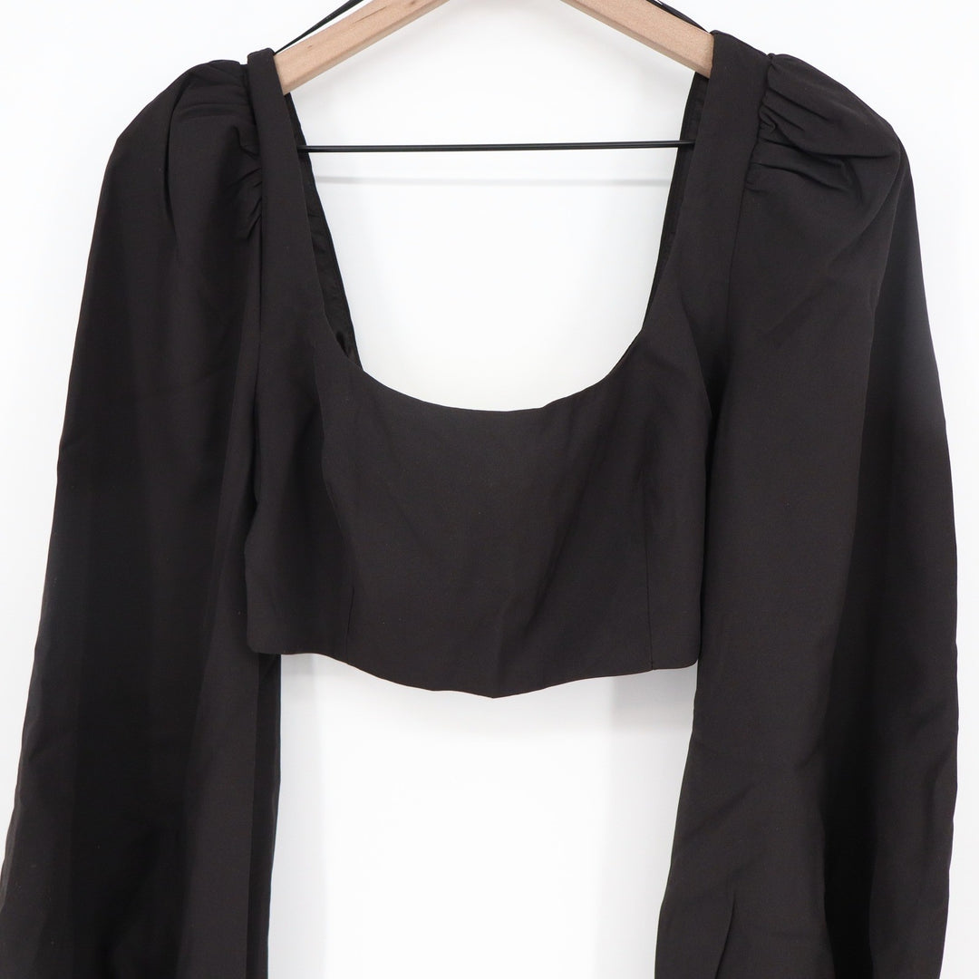 Naked Wardrobe The Statement Black Puff Sleeve Crop Top NWSP20-T19 Small