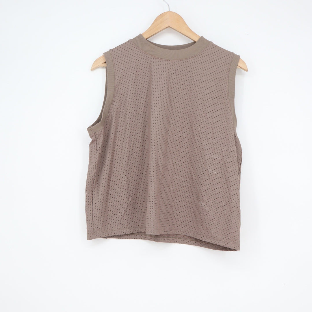 Calia Womens Mauve Brown Perforated Mesh Mock Neck Sleeveless Training Tank L