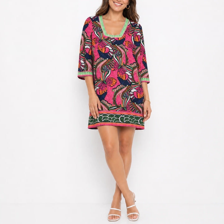 Laundry by Shelli Segal Pink Butterfly Print Square Neck Shift Dress Size 6