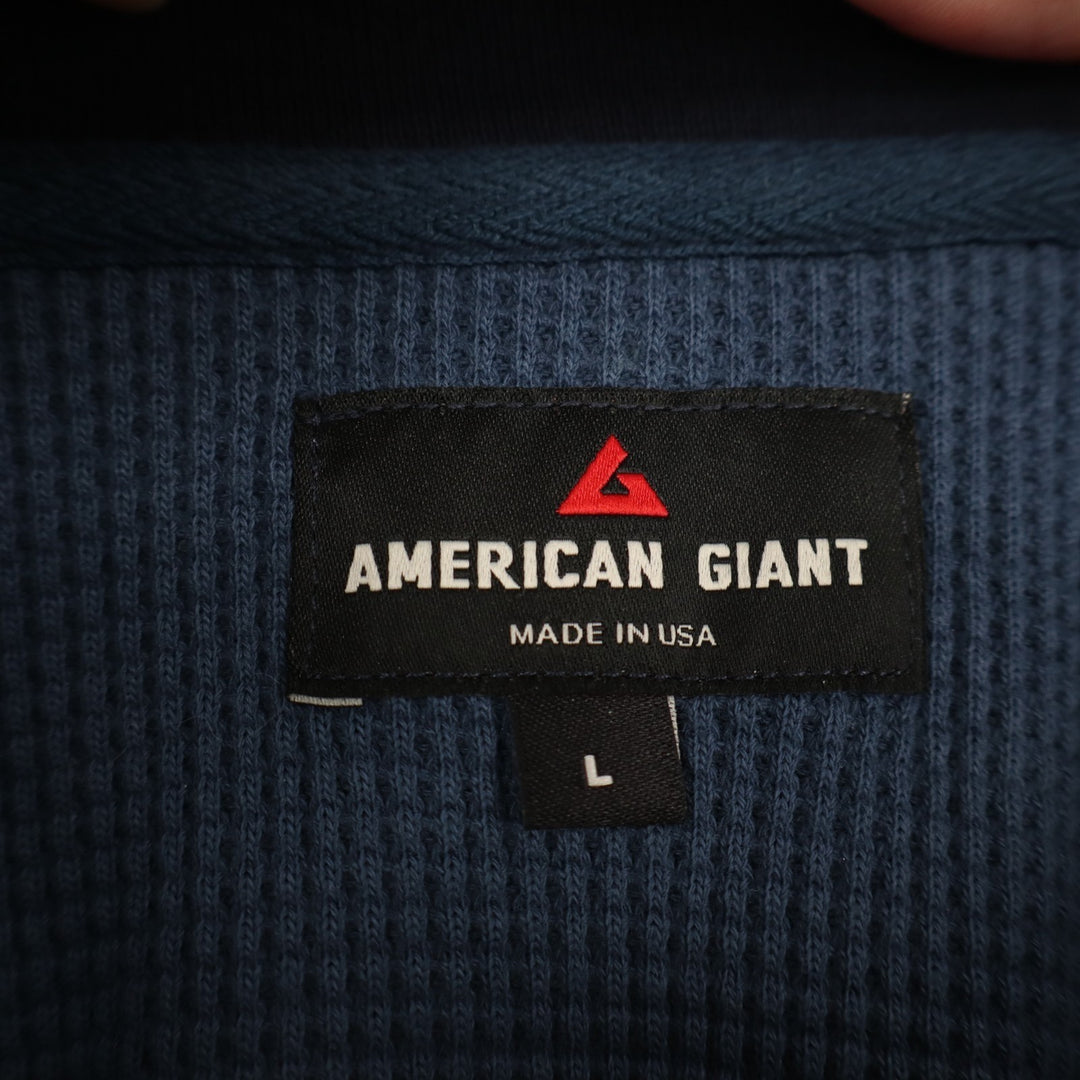 American Giant Colorblock Summit T-Shirt Mens Large Blue Waffle Knit Crew Neck