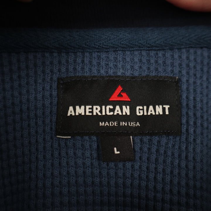American Giant Colorblock Summit T-Shirt Mens Large Blue Waffle Knit Crew Neck