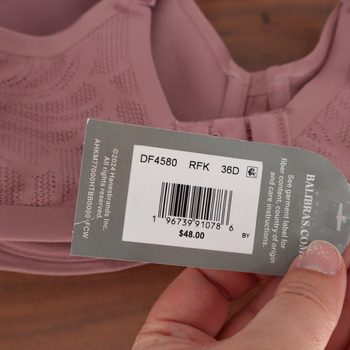 Bali One Smooth U Underwire Bra Dusty Rose Pink Lace DF4580 36D New with Marks